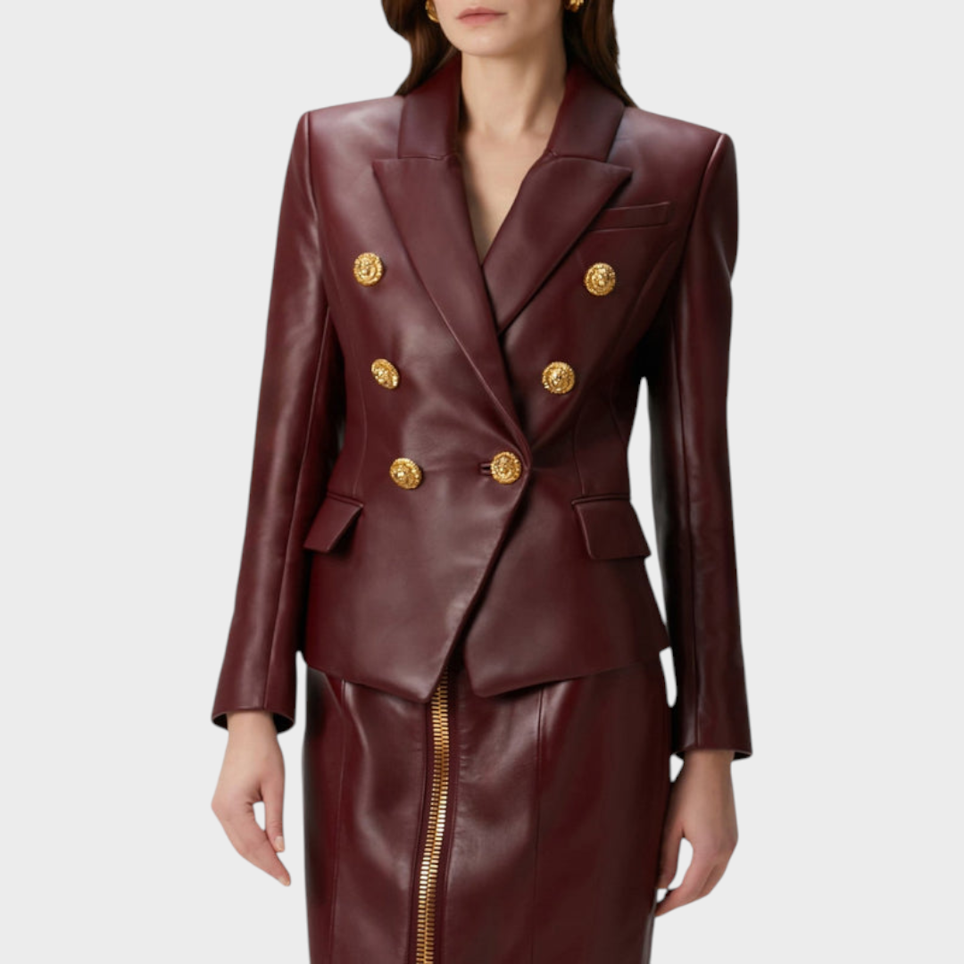 Akisha | Burgundy Buttoned Leather Jacket