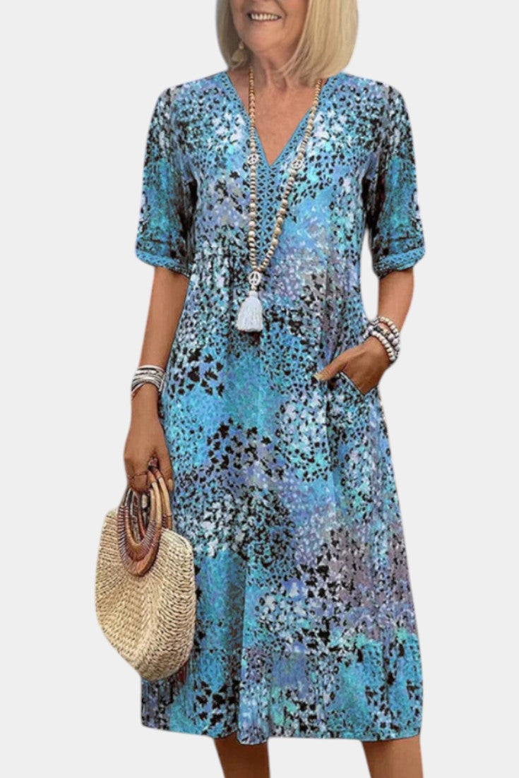 Perla Boho Dress with Floral Pattern and Knitted Details