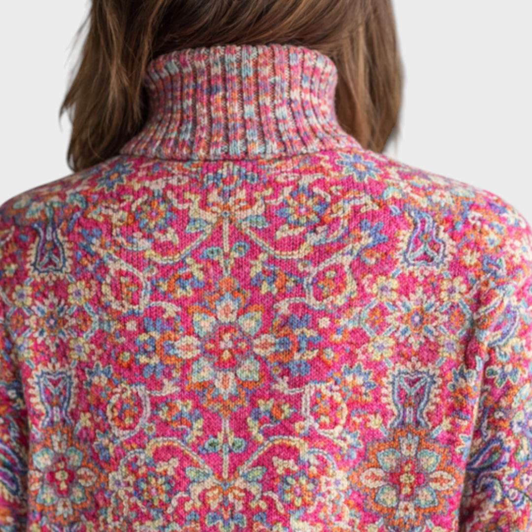 Annabelle | Retro Ethnic Floral Turtleneck