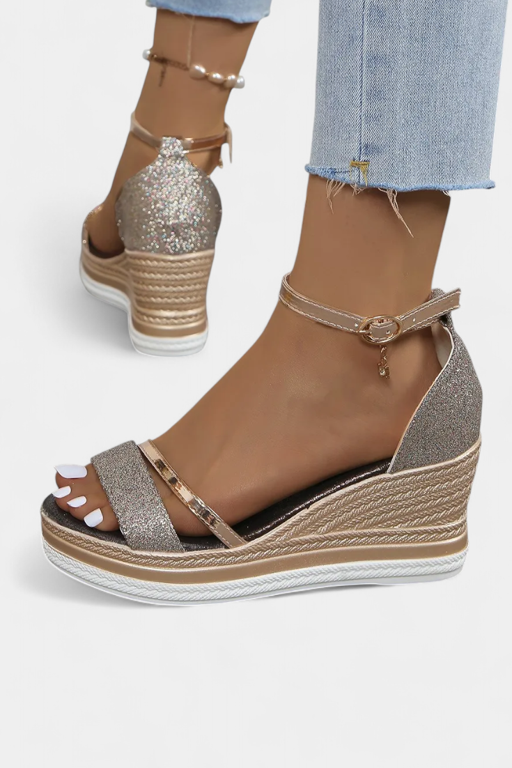 Corinne Orthopedic Wedge Platform Sandals with Shiny Finish