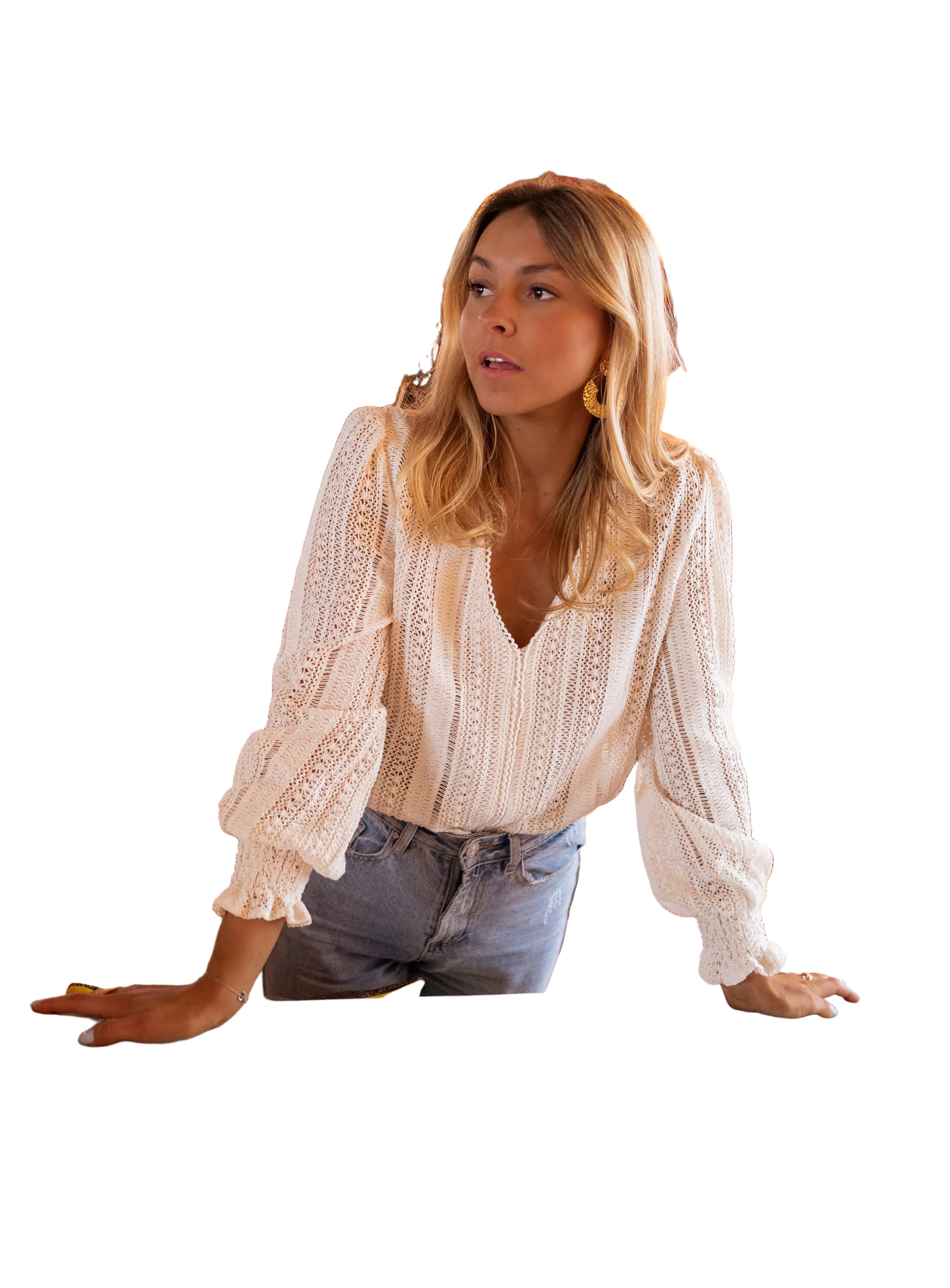 Angela | Ecru Crochet Arlyne Blouse