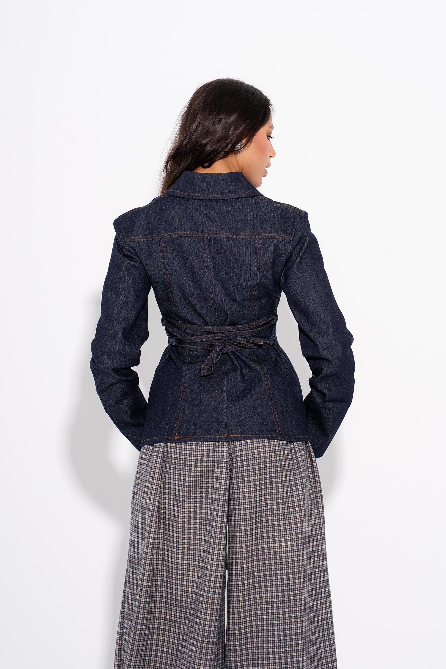 MILA -Fitted Denim Shirt - Navy