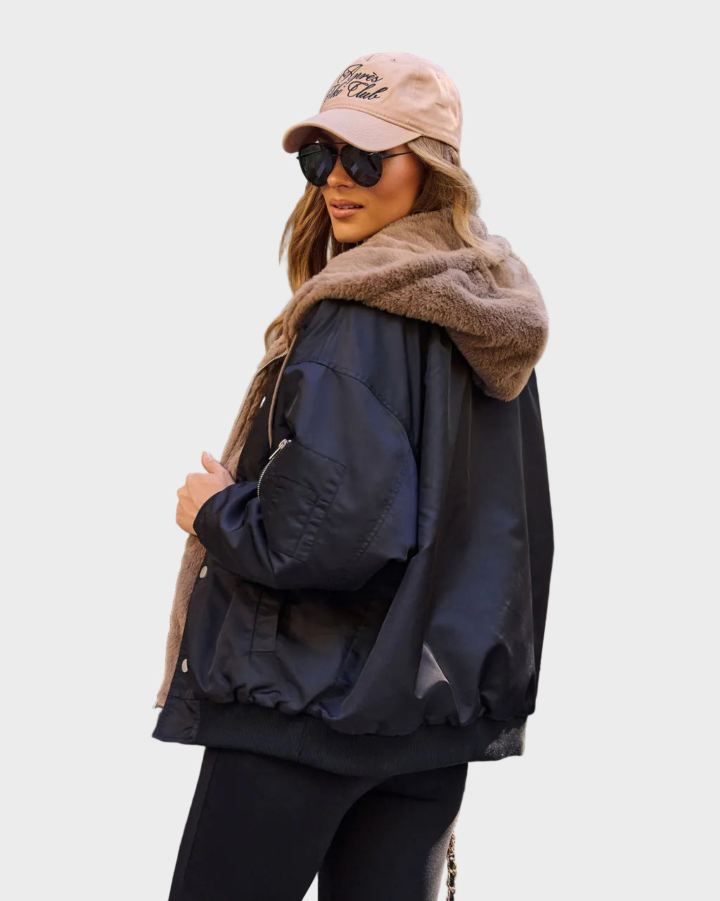 Camara | Campus Oversized Faux Fur Lined Bomber Jacket