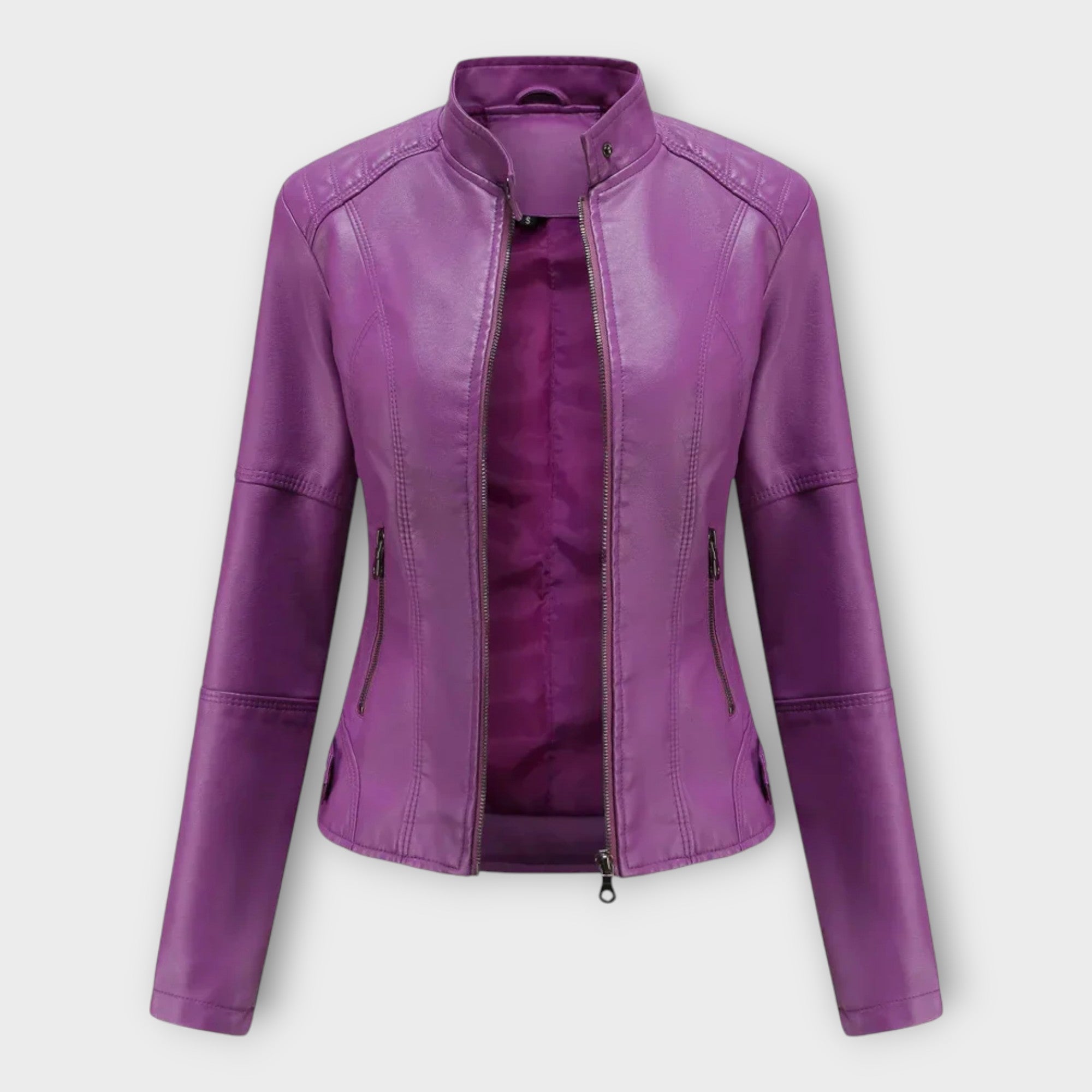 Modern Short Leather Jacket with Zipper