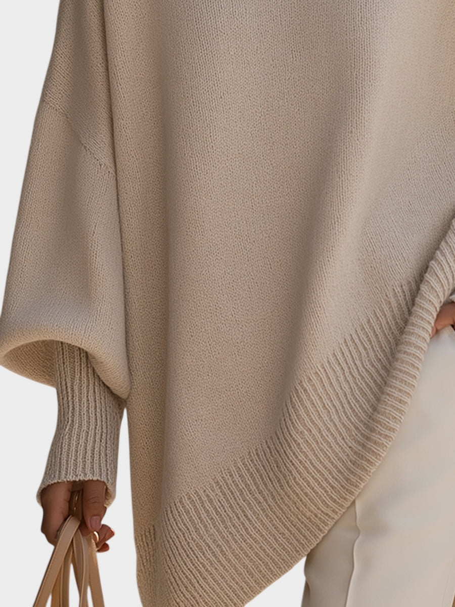Knitted Poncho Sweater in Wide Line