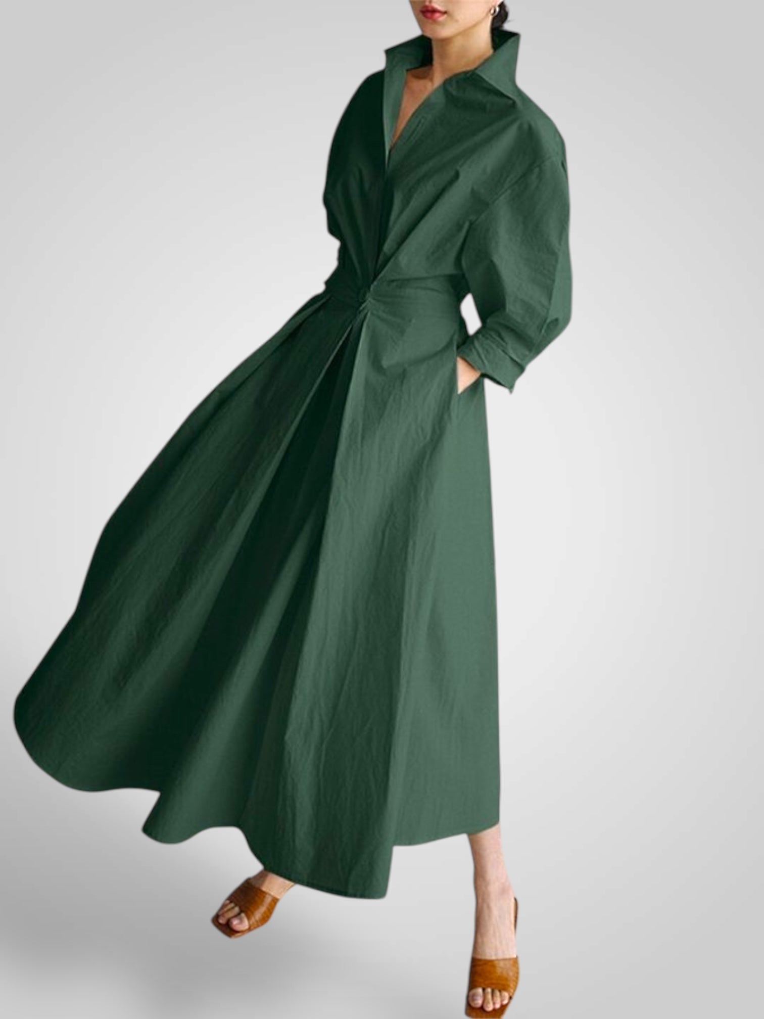 Ella | Dámské maxi šaty s kapsami, knoflíky a dlouhým rukávem