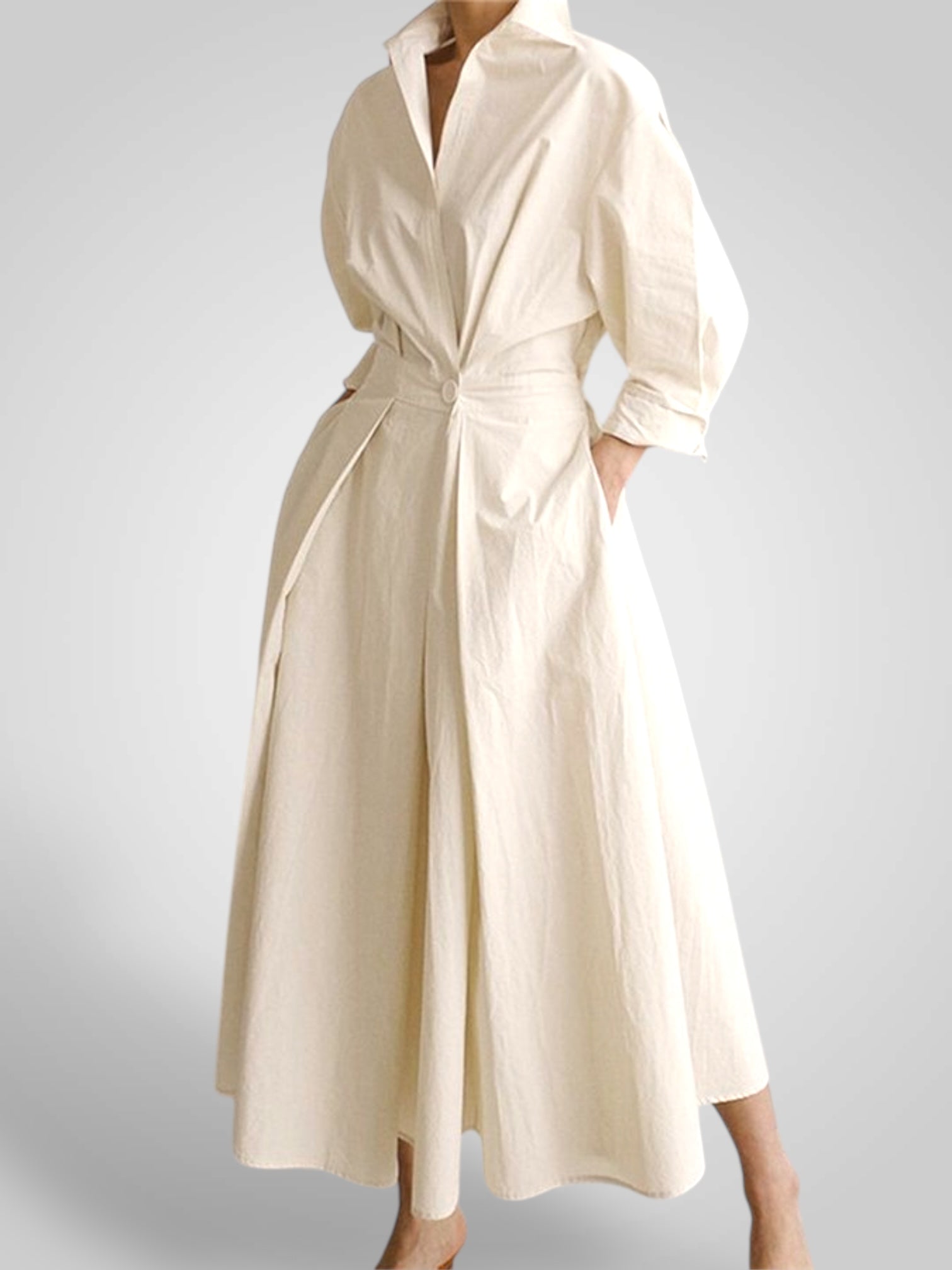 Ella | Dámské maxi šaty s kapsami, knoflíky a dlouhým rukávem