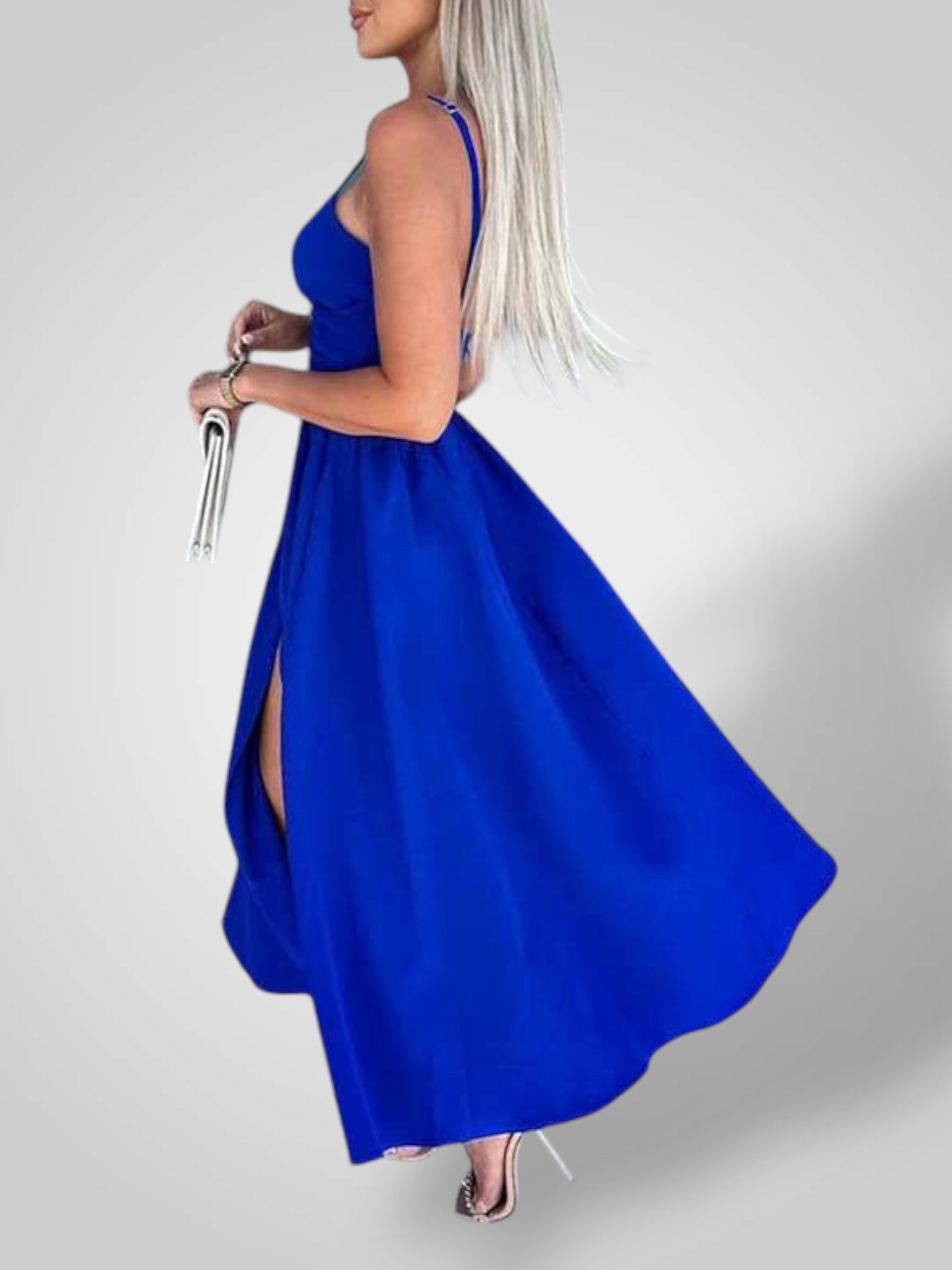 Evi | Dámské šaty s tenkými ramínky a vysokým rozparkem