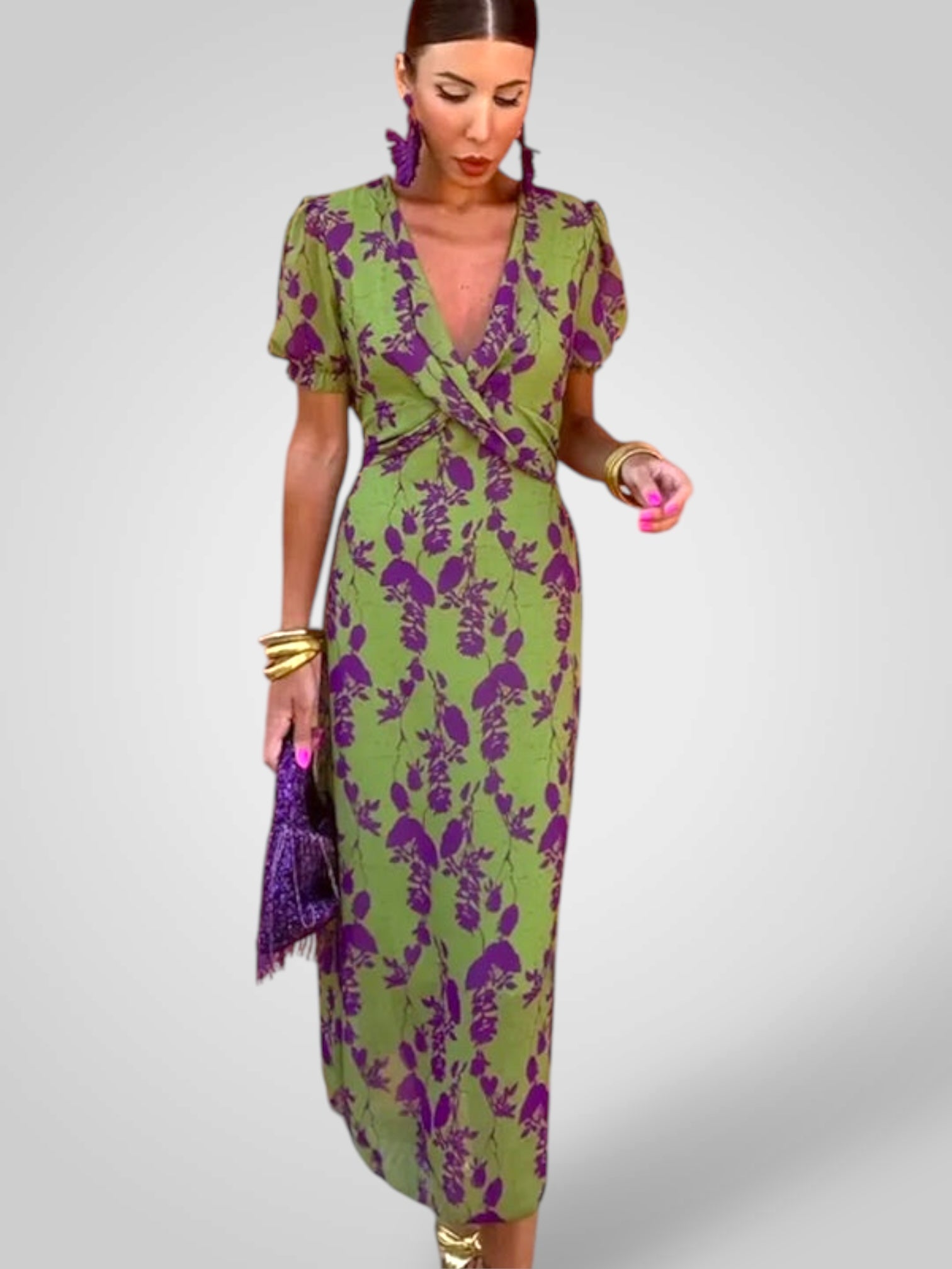 Dulce | V-Neck Floral Midi Dress