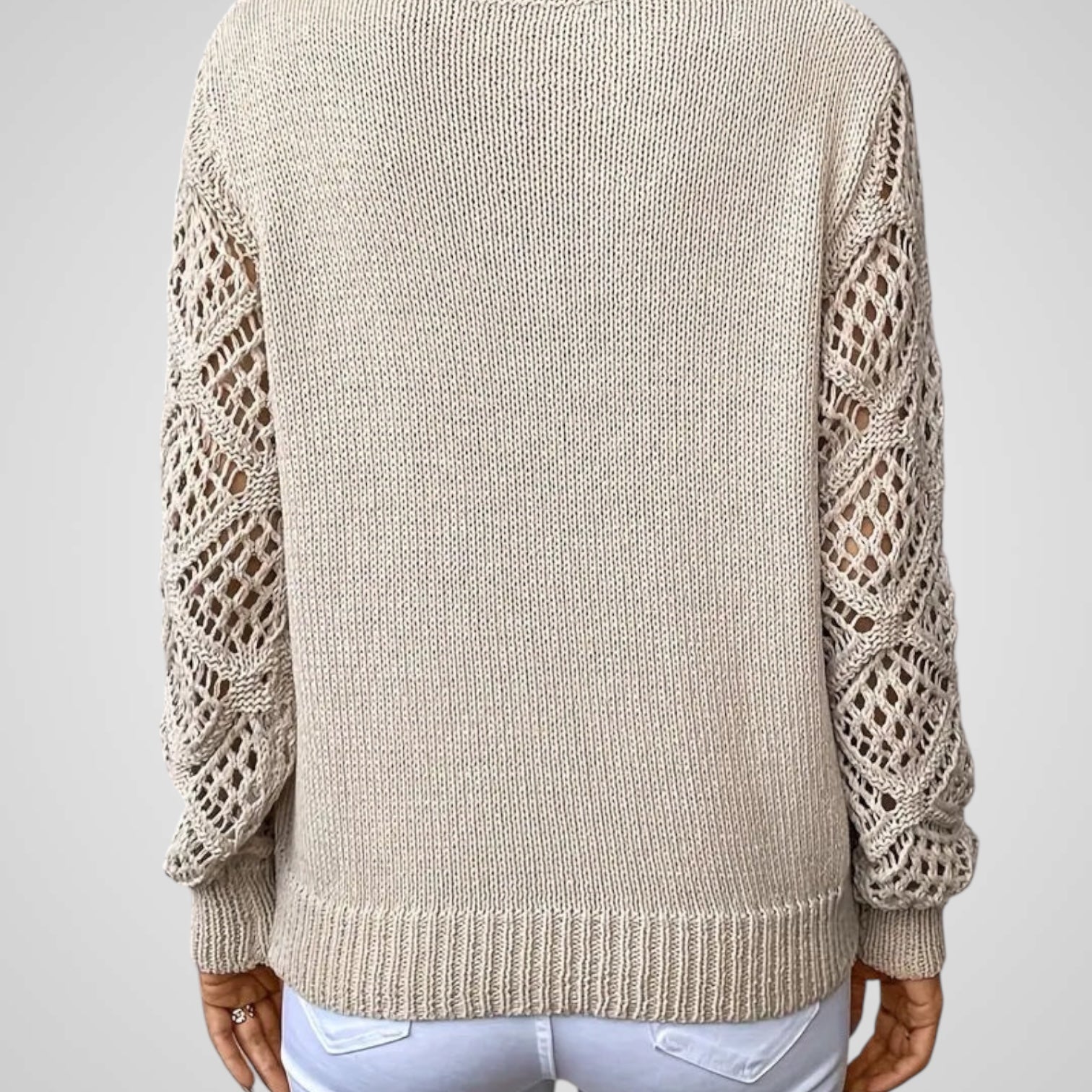 Nemi | Women's Knit Sweater - Long Sleeve - Open-Knit Details - Comfortable Fit