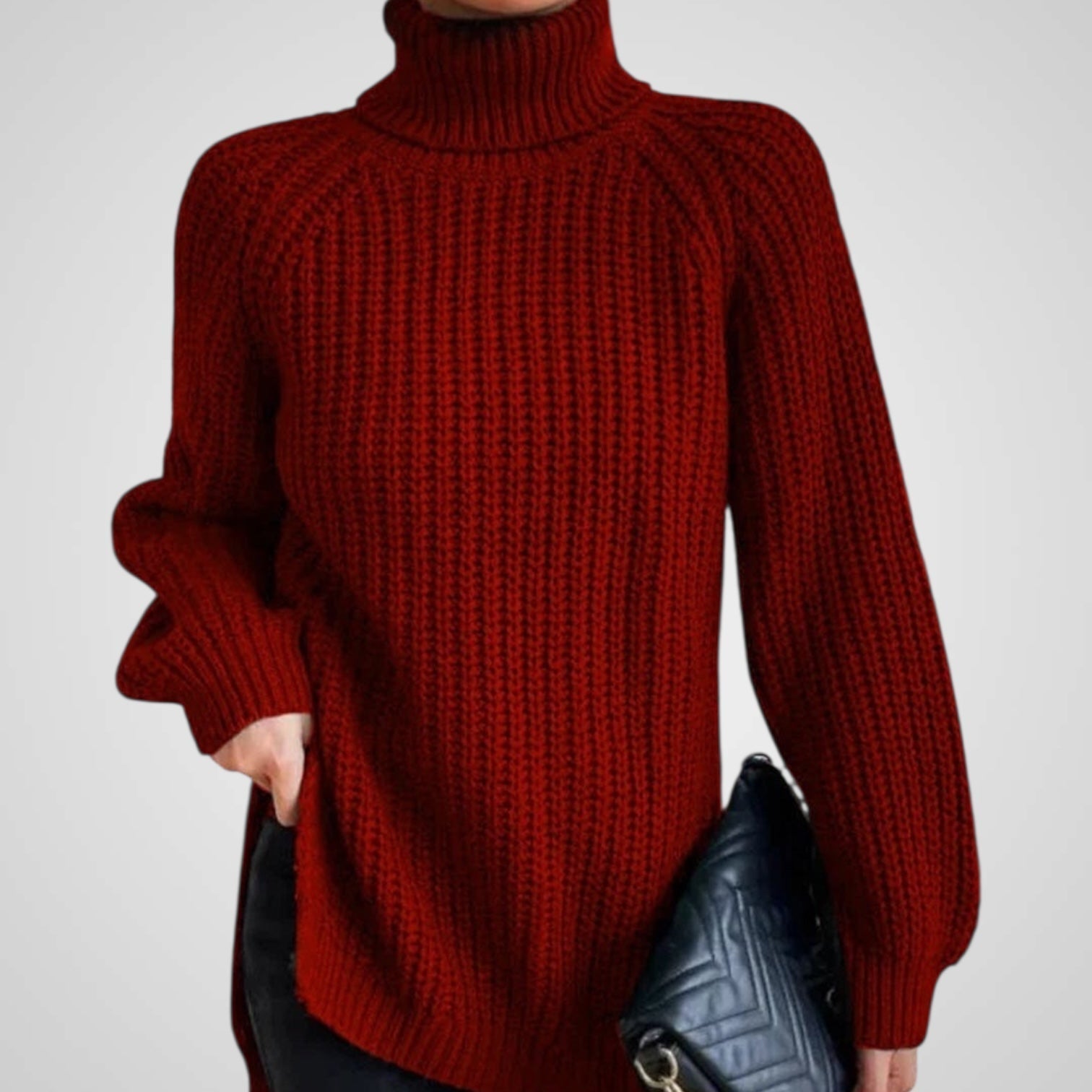 Women's Turtleneck Rib Knit Split Sweater