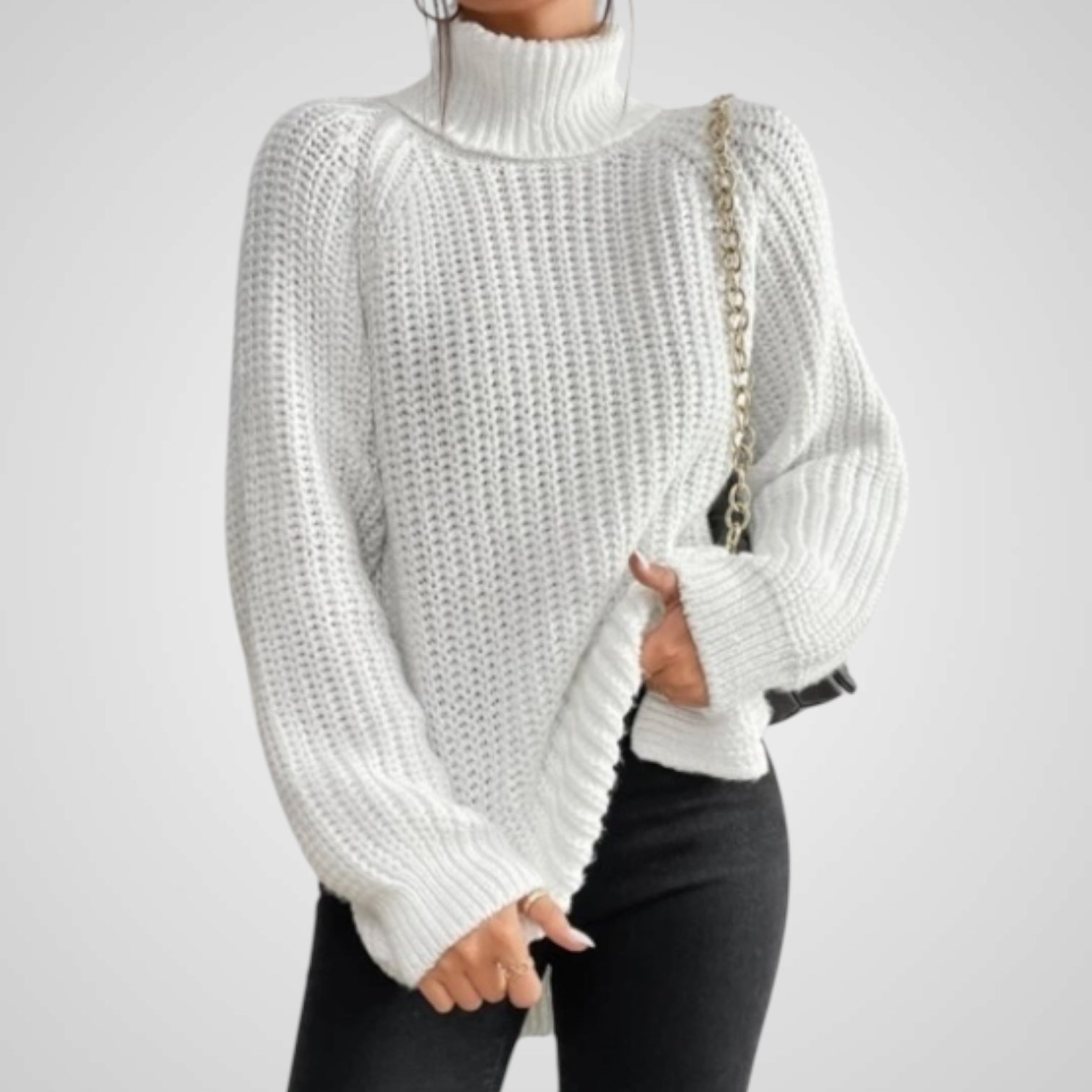 Women's Turtleneck Rib Knit Split Sweater