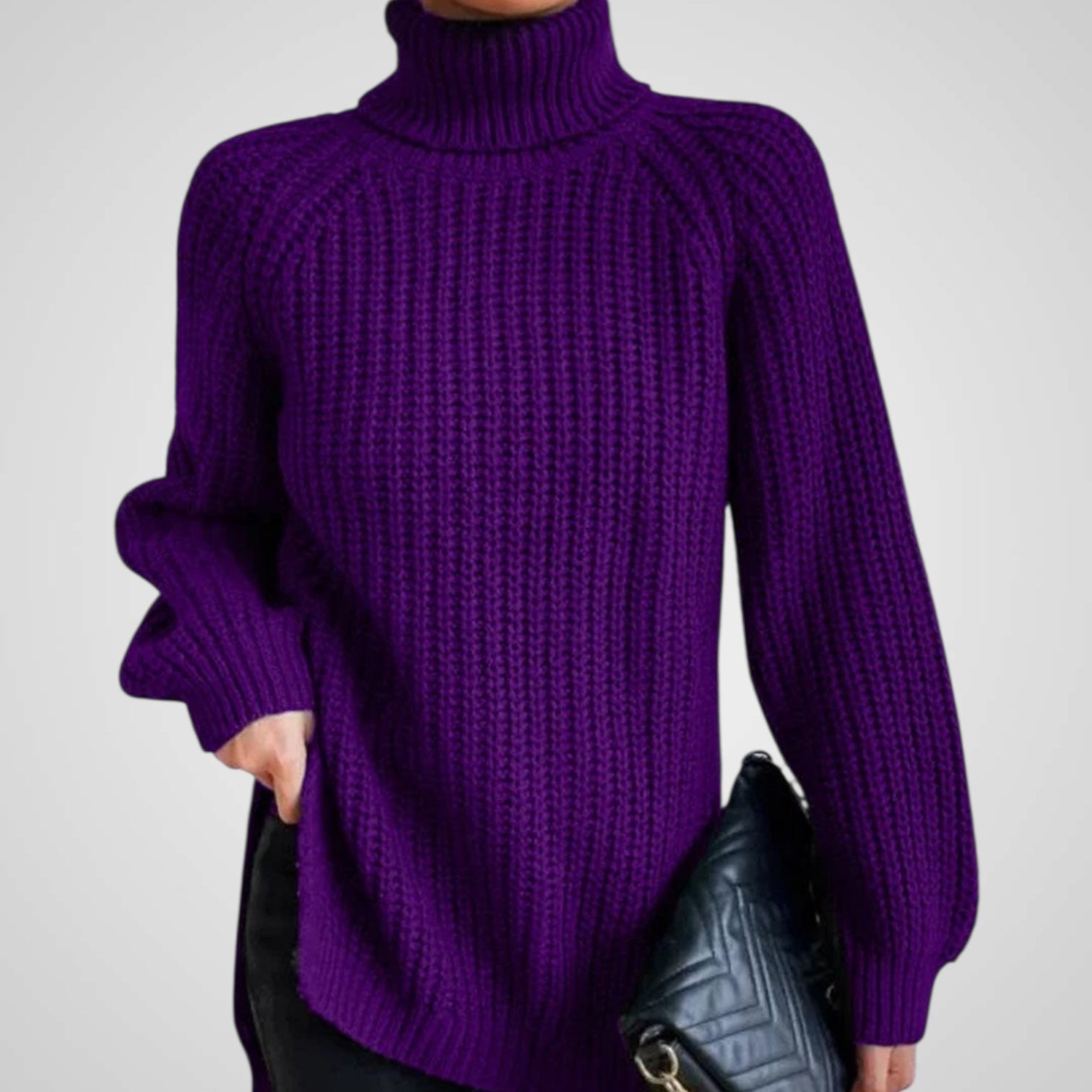 Women's Turtleneck Rib Knit Split Sweater