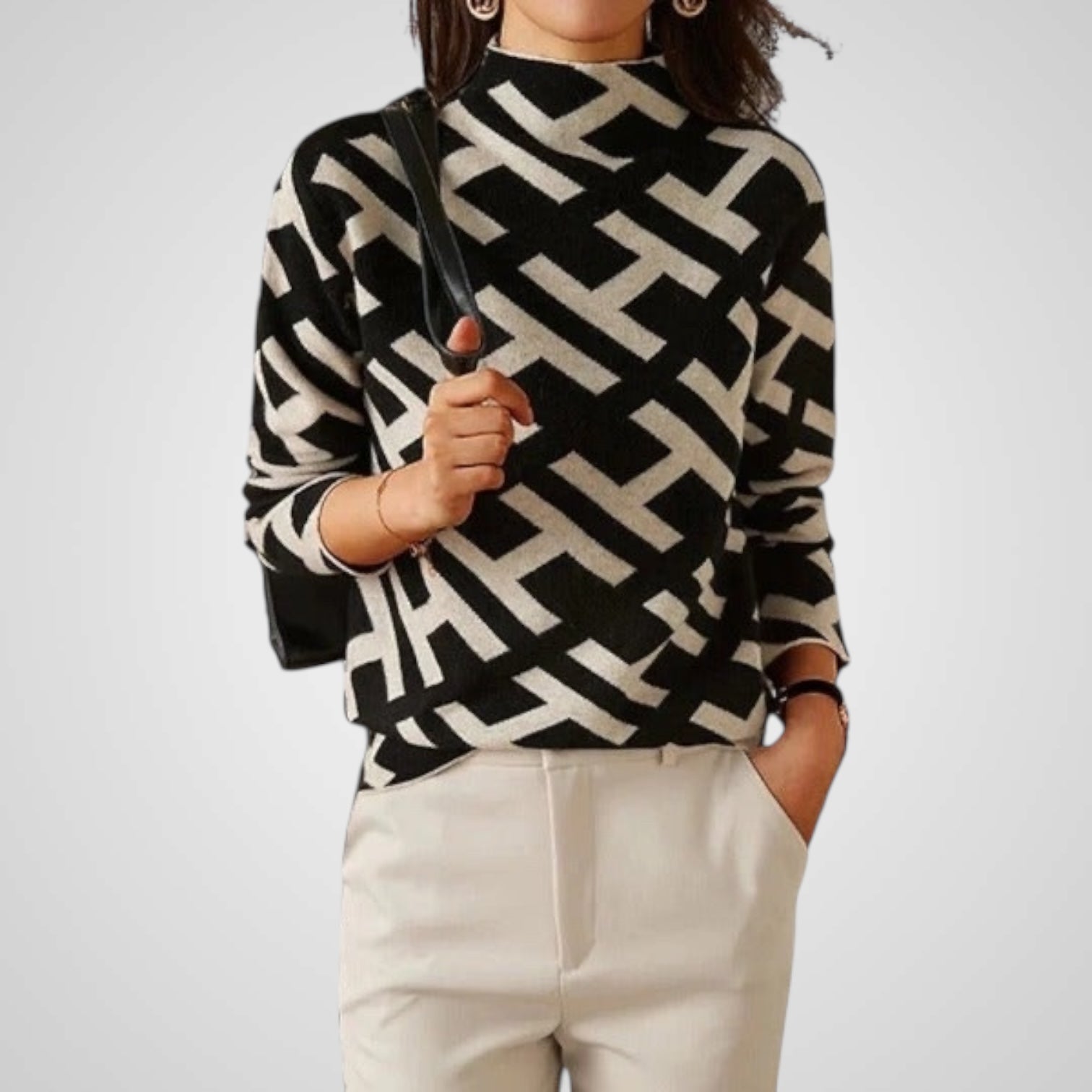 Lisi | Women's Long Sleeve Geometric Knitted Blouse