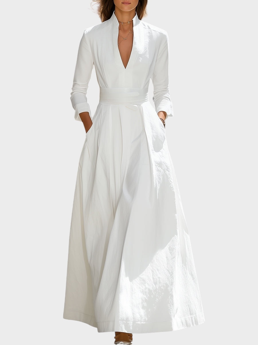 White Long Maxi Dress with Structured Line