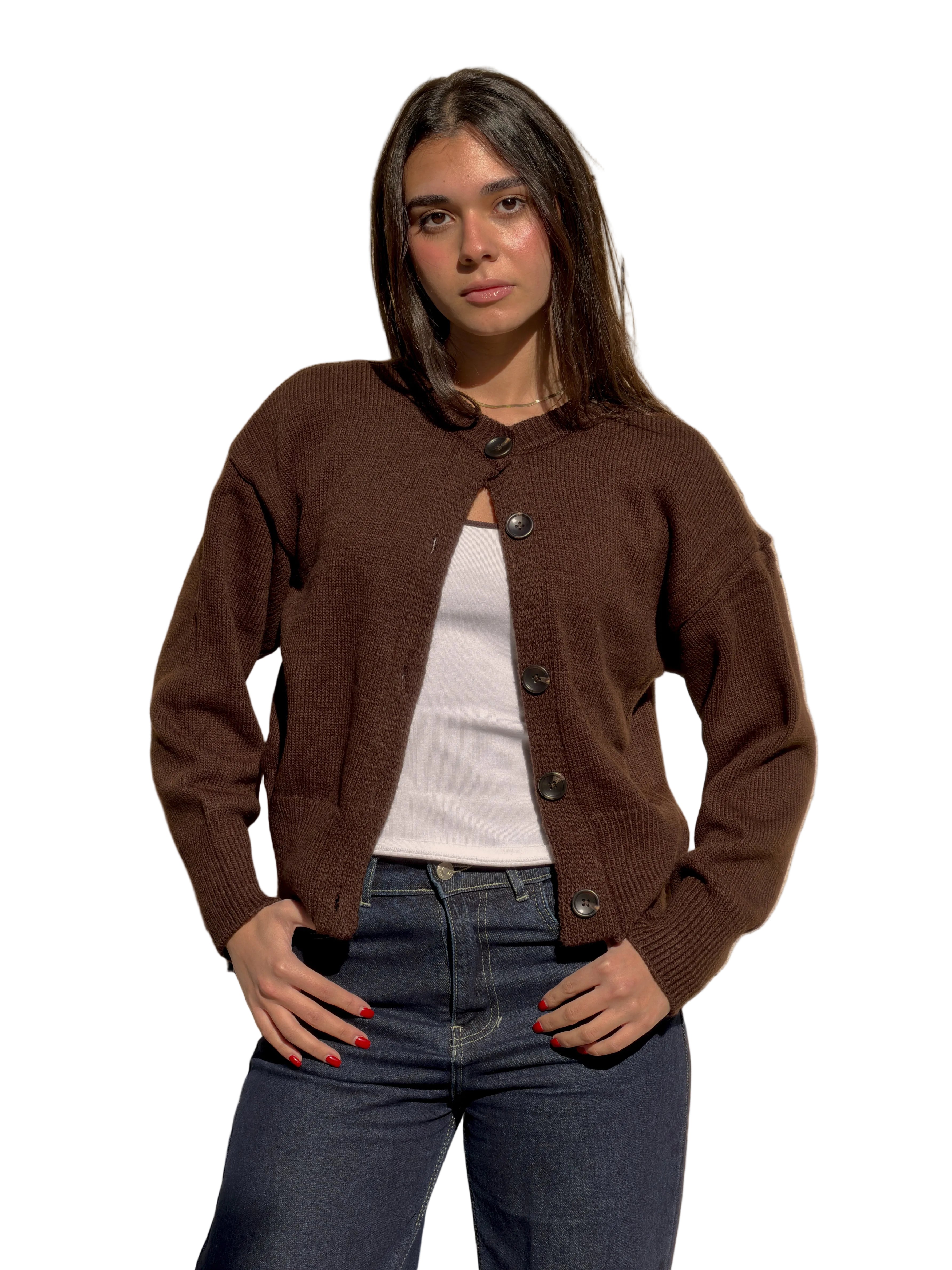 Georgina - Brown Buttoned Knit Cardigan