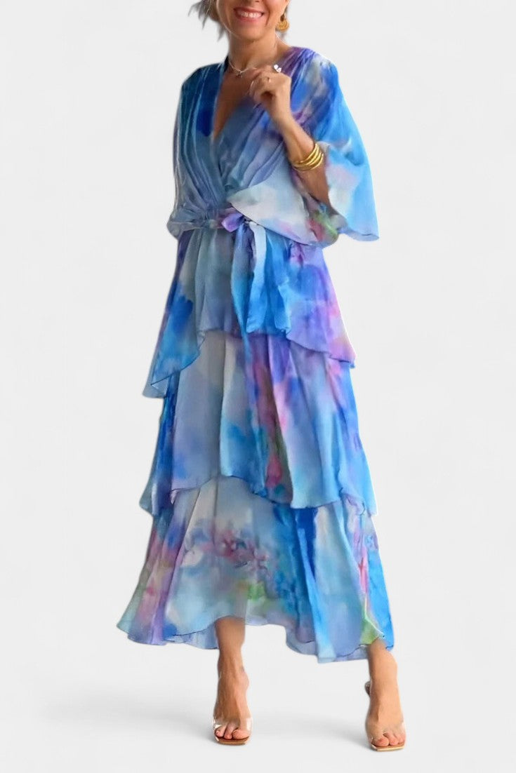 Carol Maxi Floral Dress in Watercolor Style