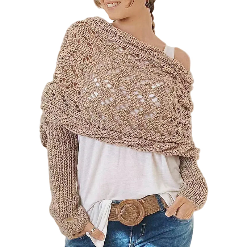 Maribel - Hollow Knit Shawl Sweater with Extended Sleeves