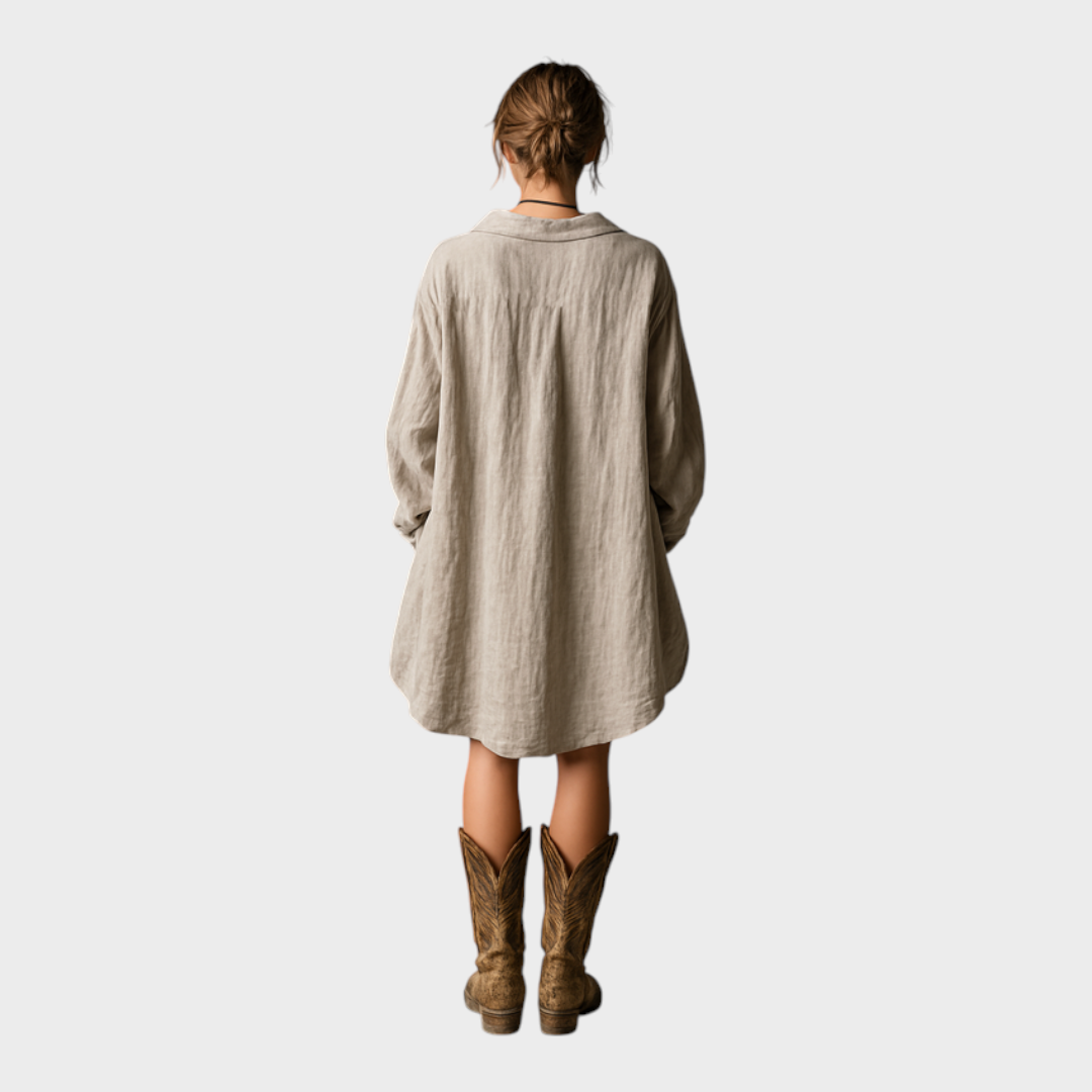 Laurice | Women's Fashion Loose Cotton And Linen Button Lapel Mini Dress MDA1854H2Y