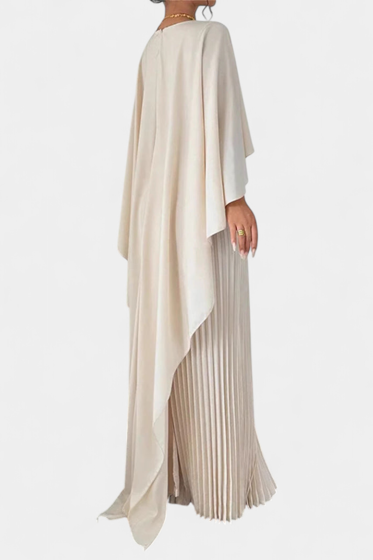 Jane Maxi Dress with High Neck, Pleats and Ruffle Sleeves
