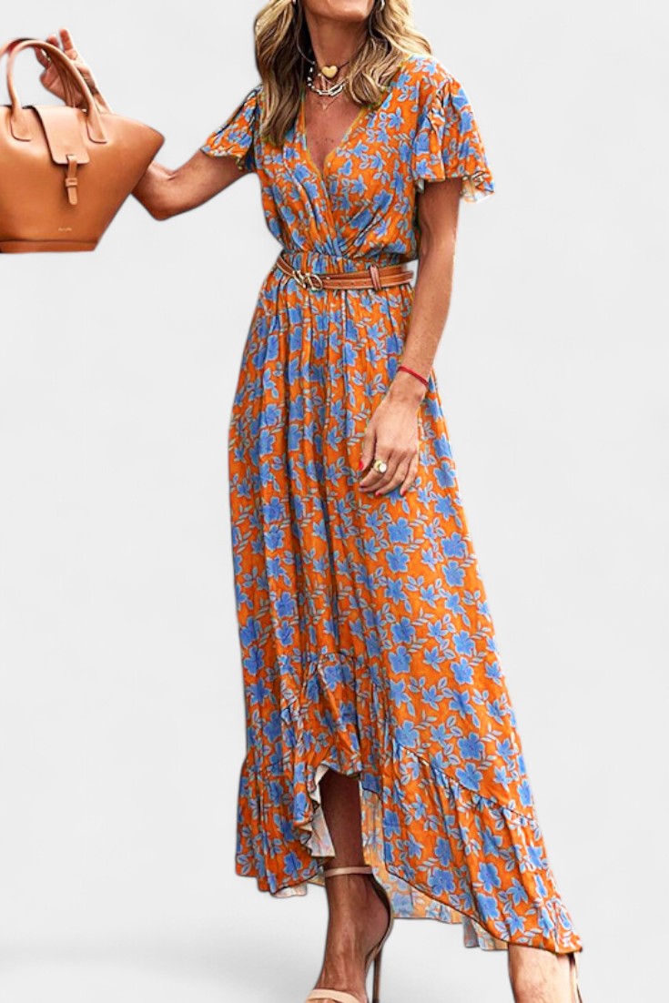 Kinslee Swing Style Maxi Dress with V Neckline