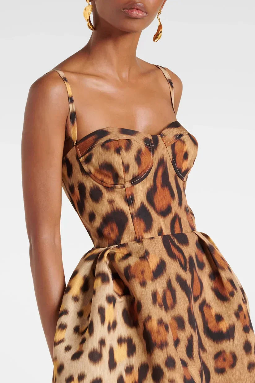 Tiana Midi Dress Bust with Leopard Print