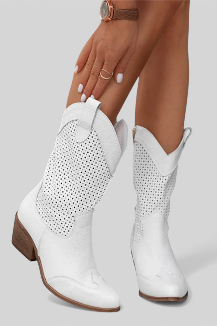 Anna - Modern Denim Cowboy Boots with Side Zipper