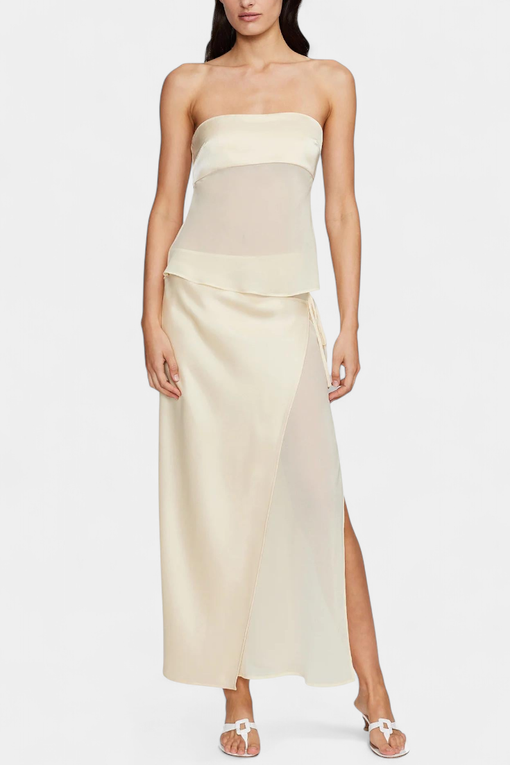 Fjorela Midi Skirt and Strapless Top Set in Butter