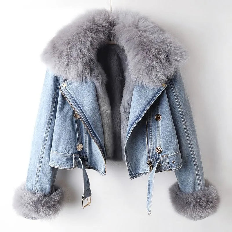 Margaux | Luxurious Fox Fur-trimmed Denim Jacket