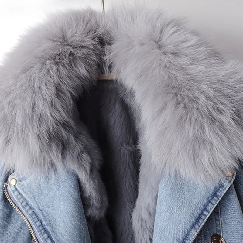 Margaux | Luxurious Fox Fur-trimmed Denim Jacket