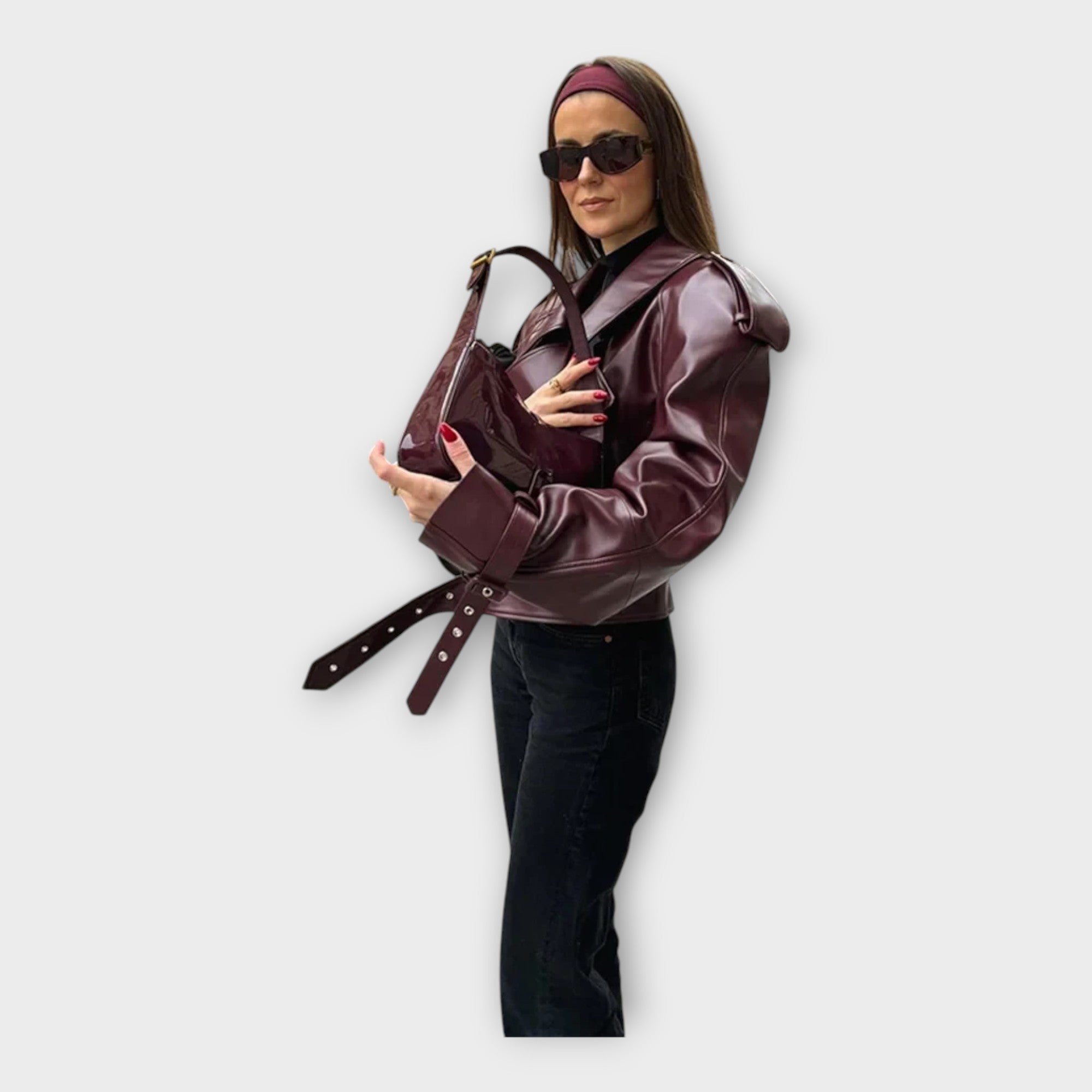 Leather Jacket with Belt and Modern Detail