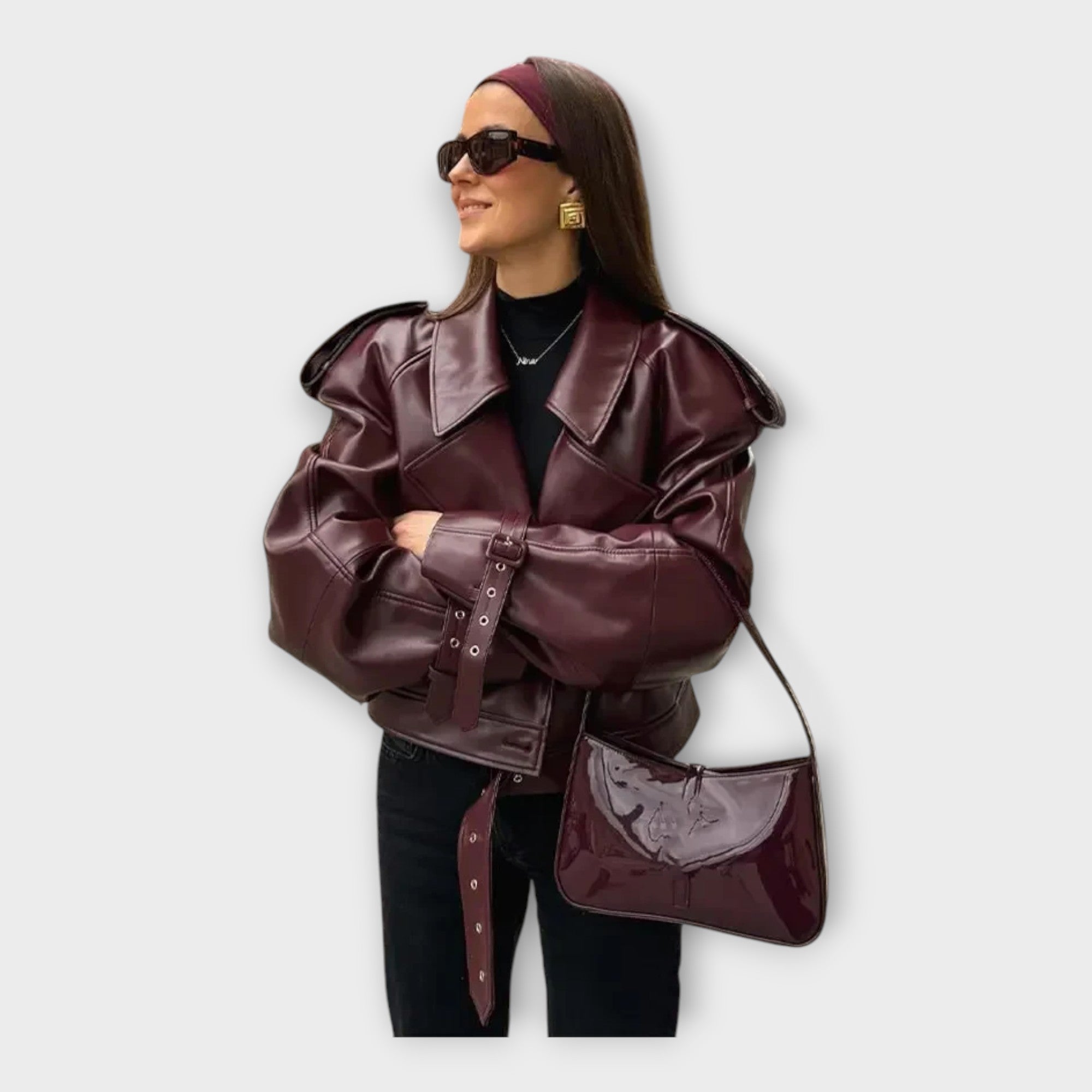 Leather Jacket with Belt and Modern Detail