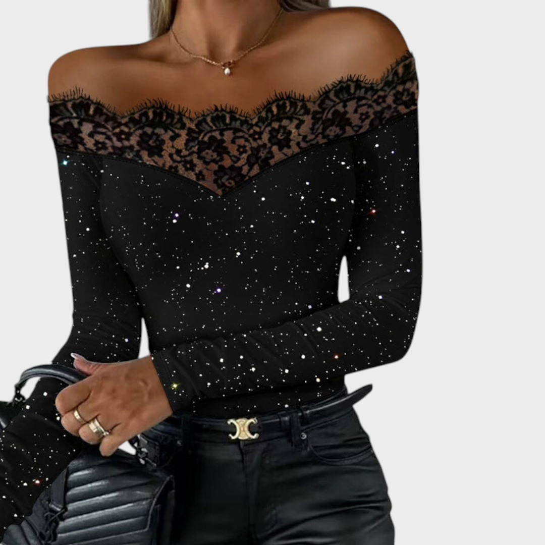 Sydney | Glitter Off The Shoulder Lace Spliced Top