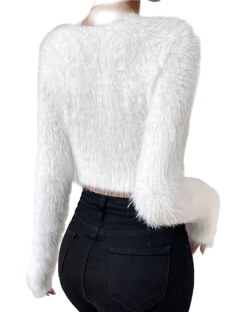Anya | Casual Fuzzy V-Neck Knit Sweater