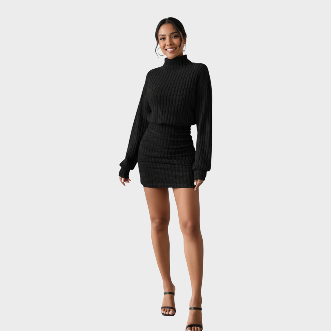 Jelissa | Turtleneck Long Sleeved Ribbed Dress