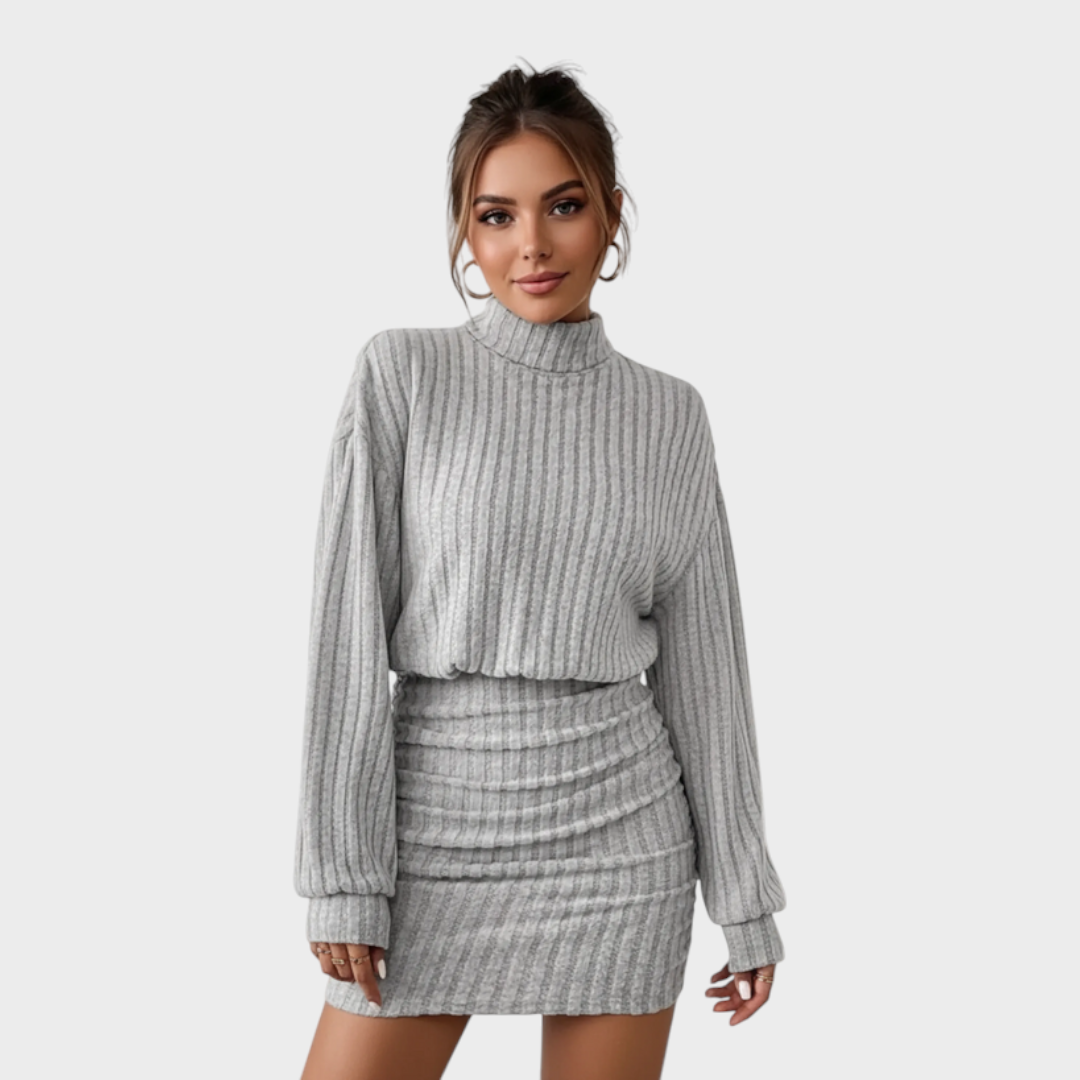 Jelissa | Turtleneck Long Sleeved Ribbed Dress