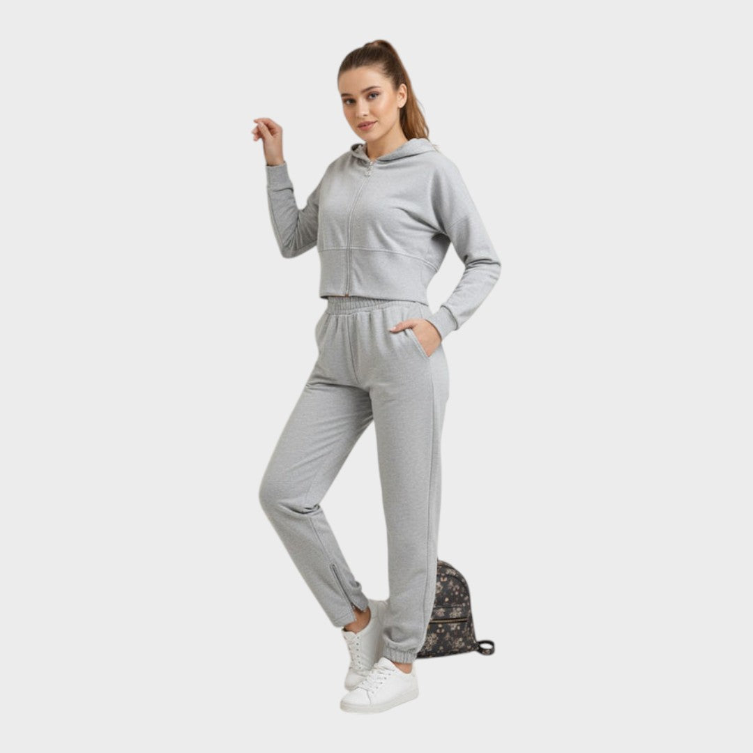Corinna | Chic Lounge Co-ord Set with Zipper Hoodie & Flared Pants