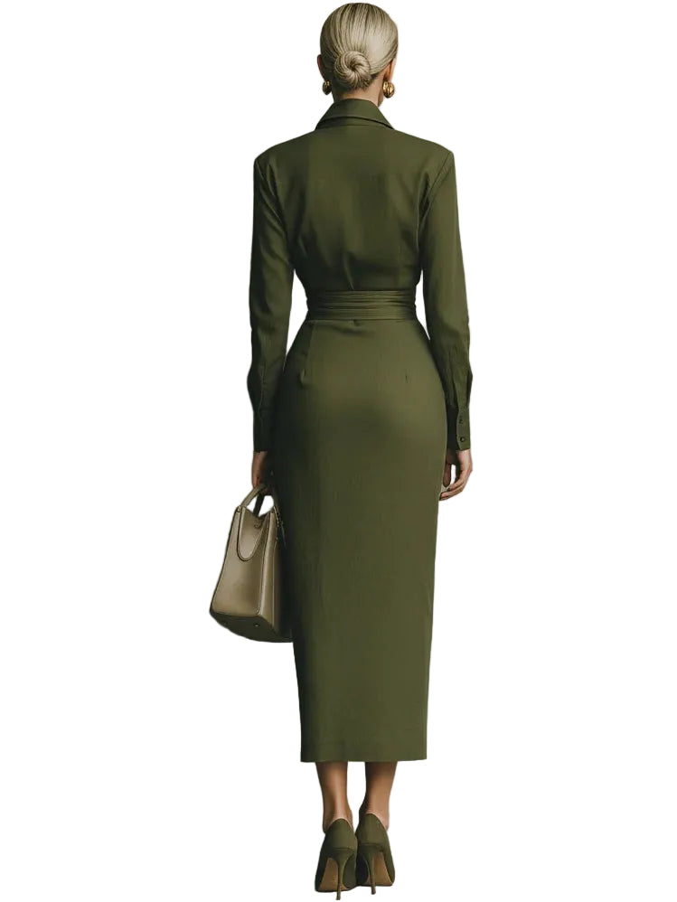 Cassie -Army Green Cotton-Blend Maxi Dress