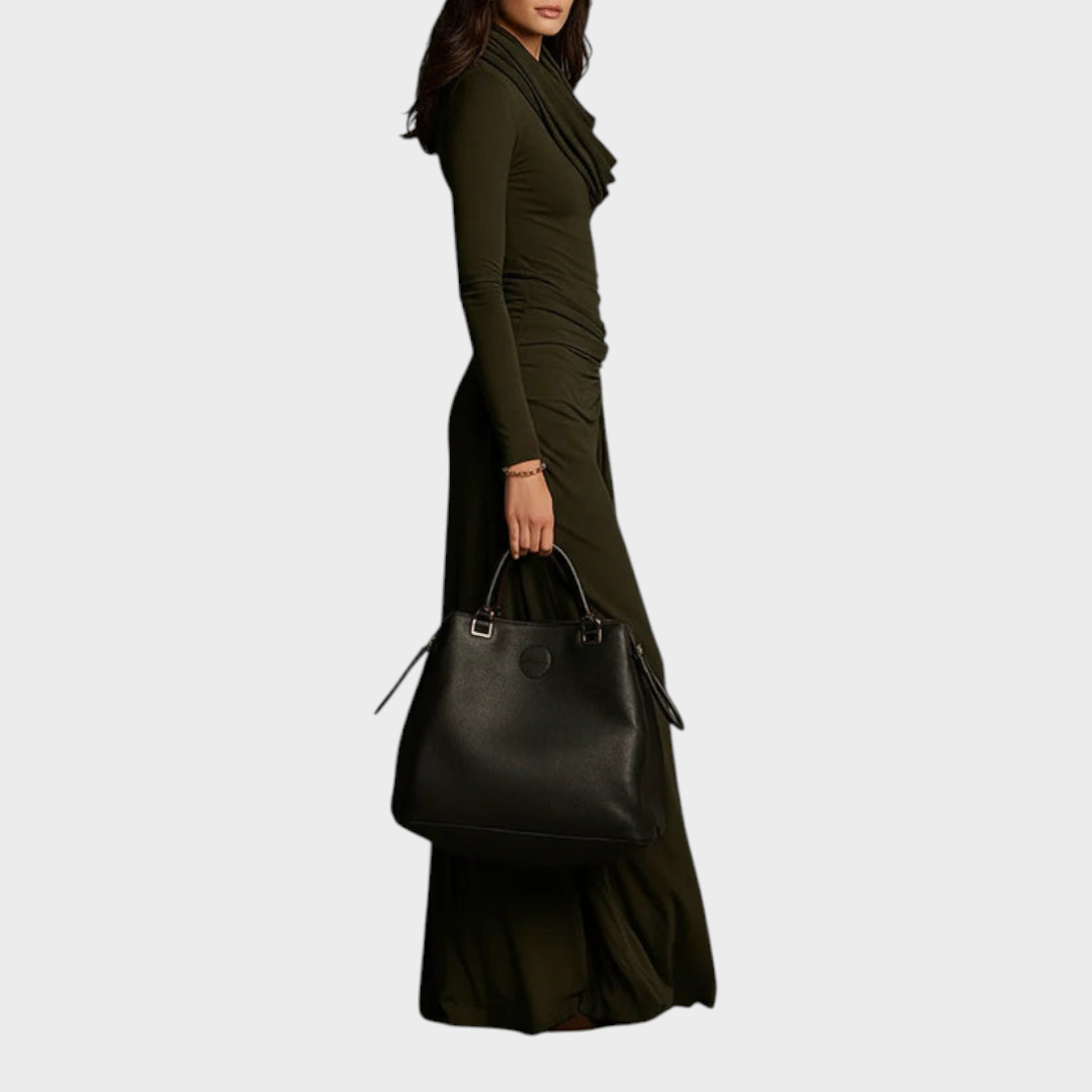 Leah | Olive Green Knit Maxi Dress with Pleats