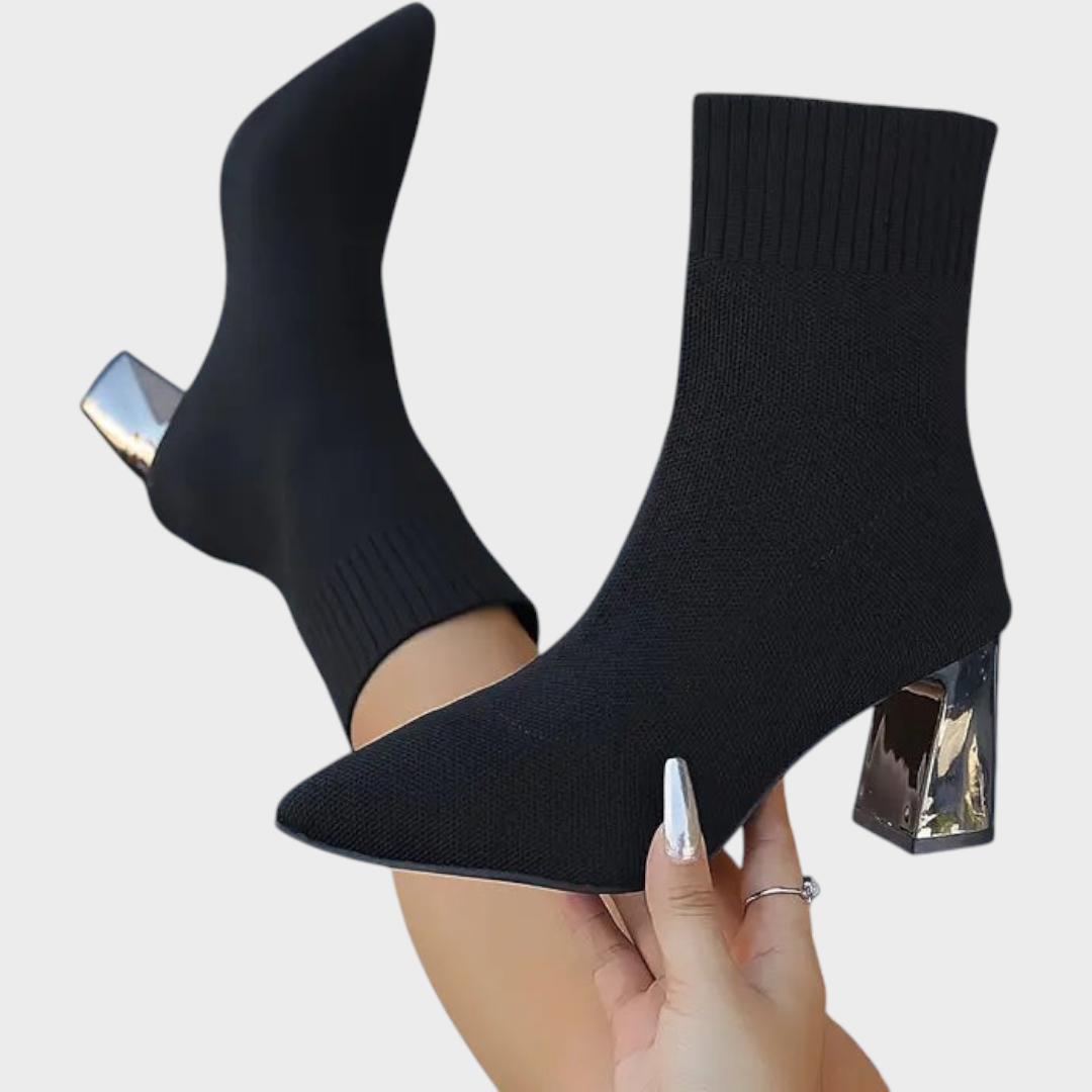 Coline | Pointed-Toe Knit Heel Boots