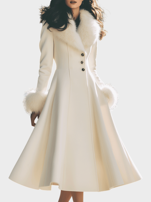 Nora | Cream Puffer Coat with Faux Fur Collar and Sleeves