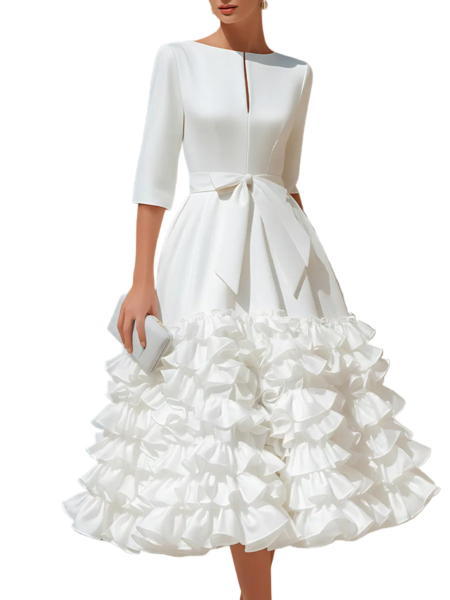 Brooke | Belted Ruffled-Hem Midi Dress