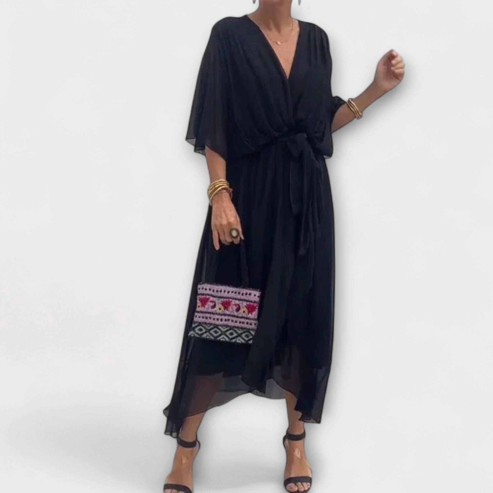 Amoura — Chiffon Dress with V Neckline
