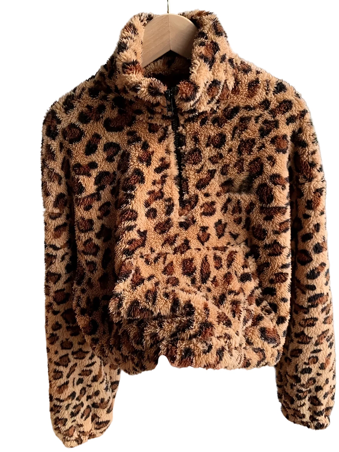 Zaria | Leopard Print Zip Fleece Sweatshirt