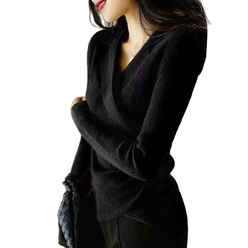 Sally | Chic Caramel Peter Pan Collar asymmetrical design slim fit Fall Sweater