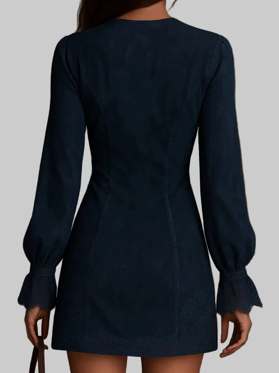 Jasmine –Blue Suede Mini Dress with Lace