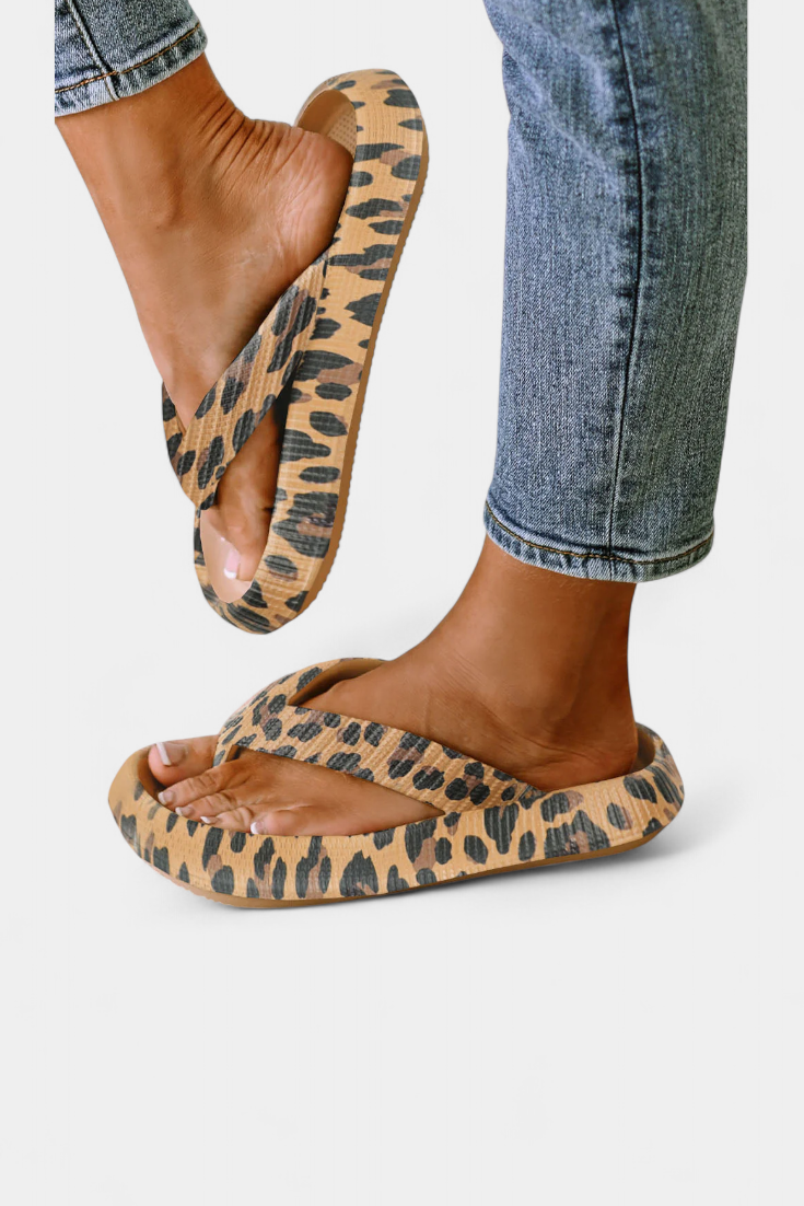 Lola Leopard Print Thick Sole Flip Flops