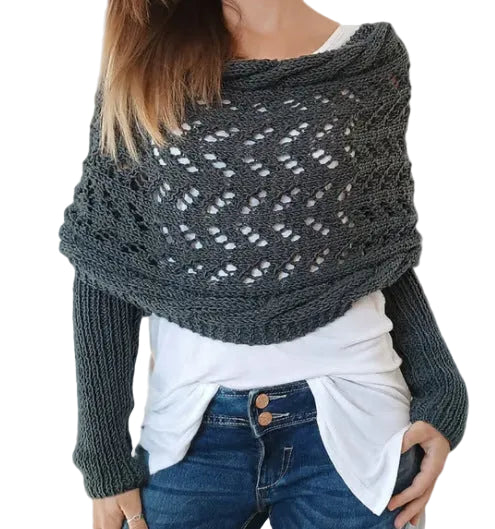 Maribel - Hollow Knit Shawl Sweater with Extended Sleeves