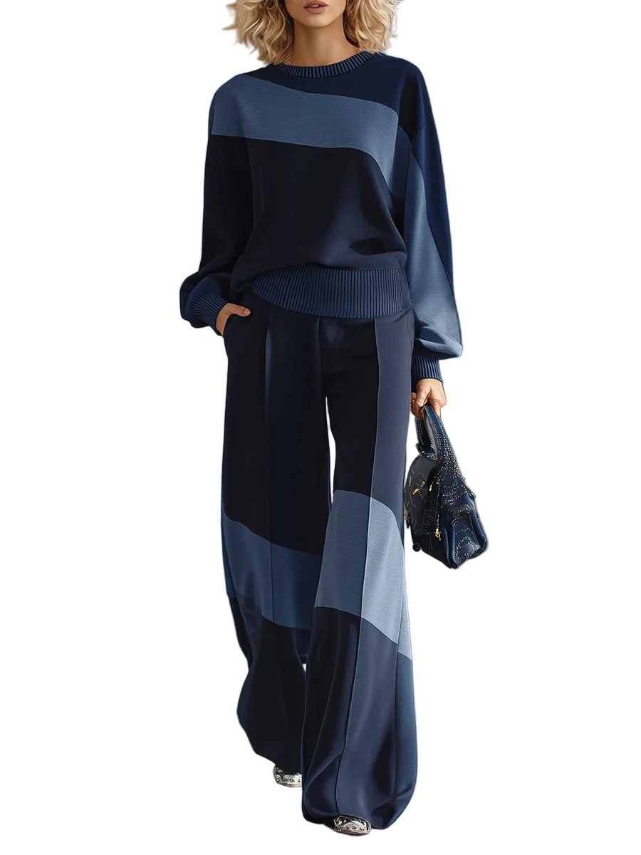 Kendal - Casual Sportswear Patchwork Sweatshirt And Sweatpants Set