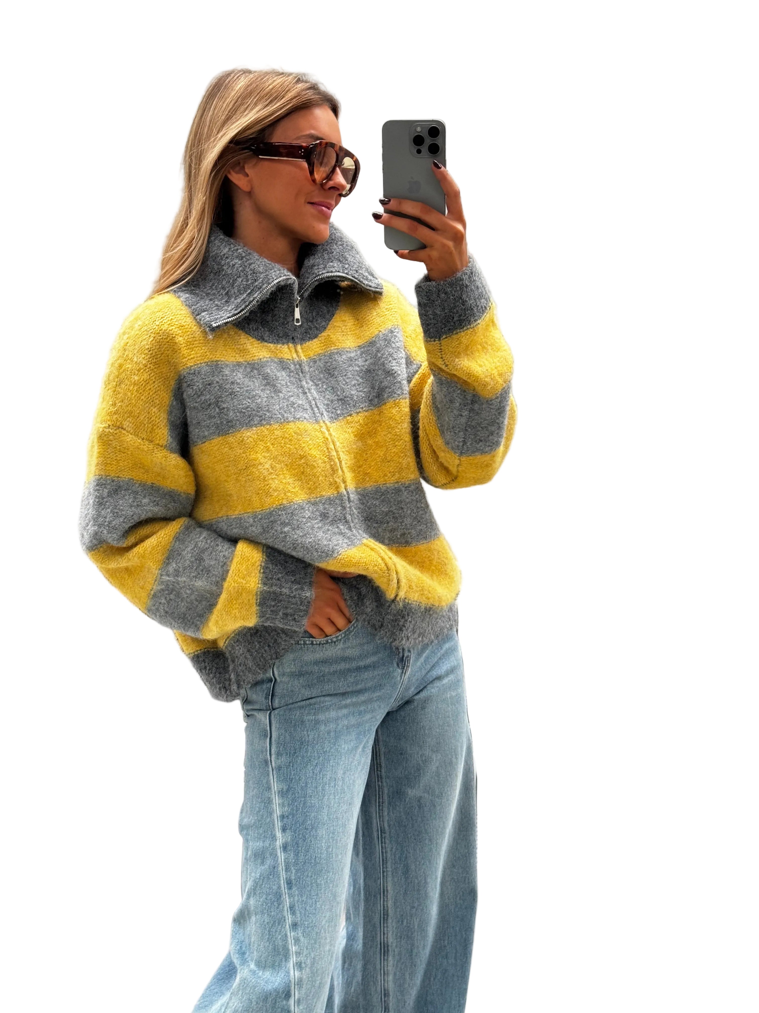 Luciana - Grey and Yellow Mayfair Cardigan